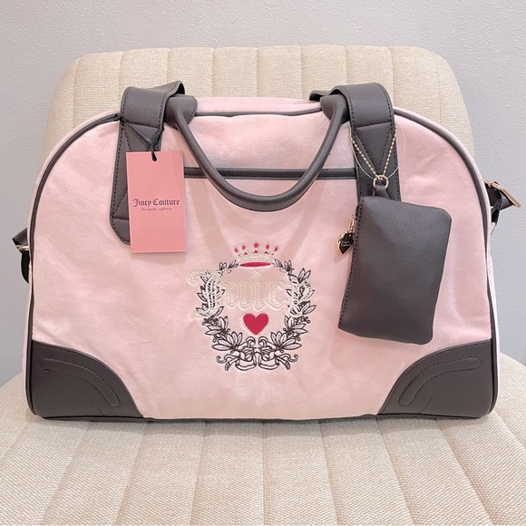 Juicy Couture Handbags - NEW Juicy Couture Pink Velour Heritage Weekender‎ Overnight Duffel Carry On Bag